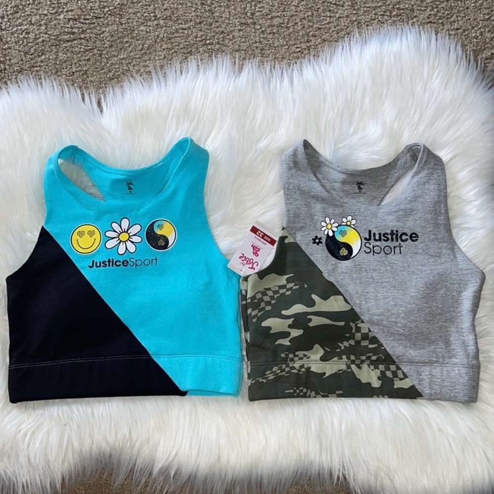 Justice Girls Sport Bras Two Pack Longline Racerback & Removible Pads.NWT